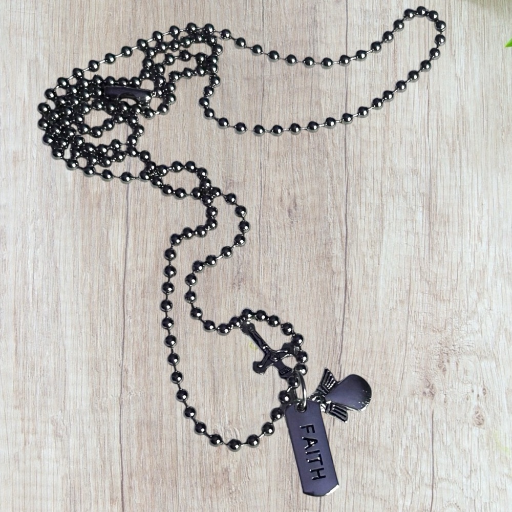 Hand Crafted Necklace Faith Dog Tag Charms Tibetan Pendant Inri Angel Crucifix - Picture 2 of 7